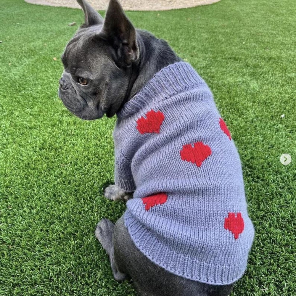 Grey Hand-made Knitted Dog Sweater "Fall in Love"