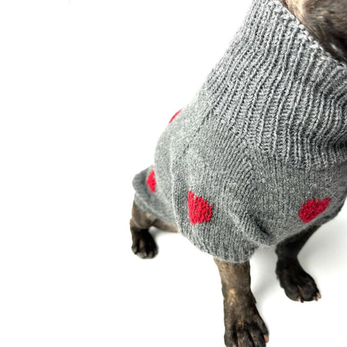 Grey Hand-made Knitted Dog Sweater "Fall in Love"