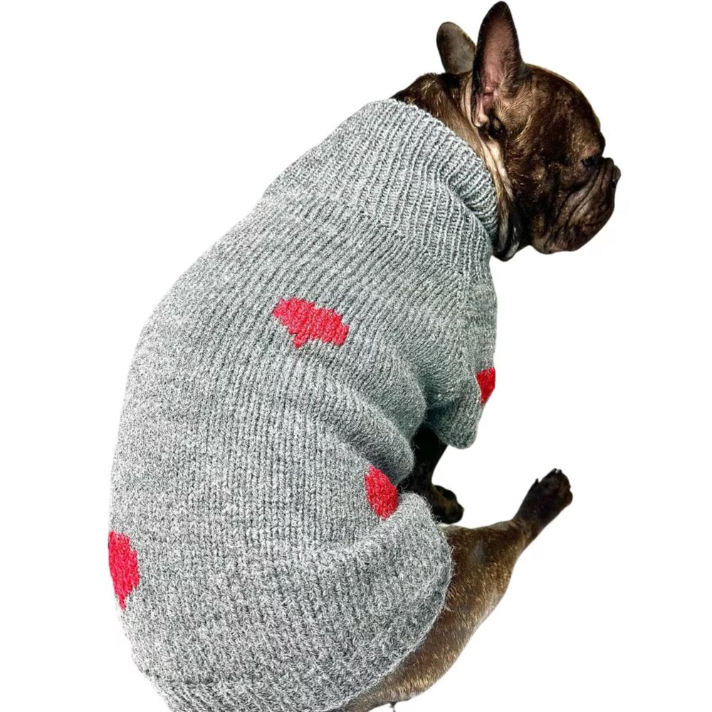 Grey Hand-made Knitted Dog Sweater "Fall in Love"