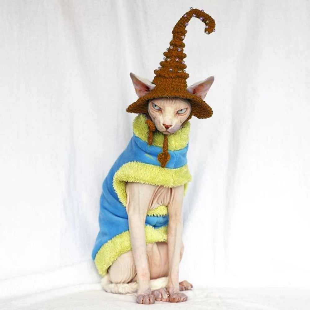 Hand Knit Cat Wizard Hat, Pet Witch Costume, 9 Colors, Photo Prop